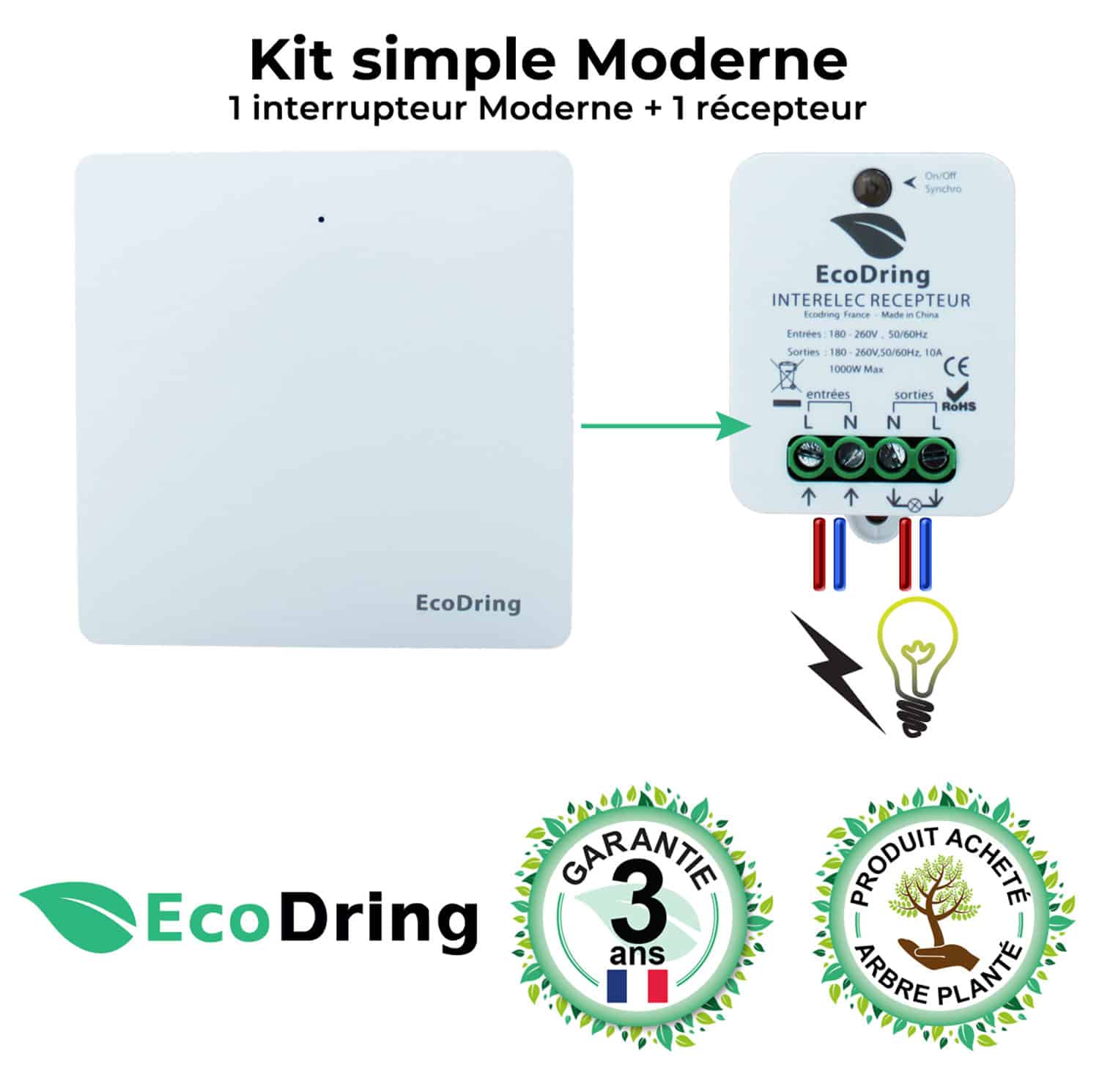 Interrupteur INTERELEC - Simple ou Va et vient sans fil - Nouveau modèle 2022 !